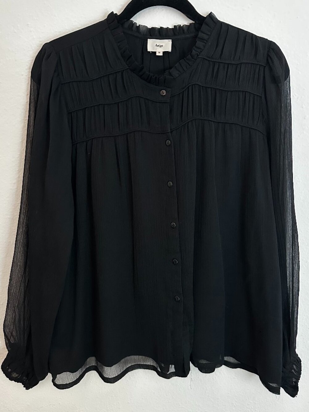 An'ge Black Sheer-Sleeve Top